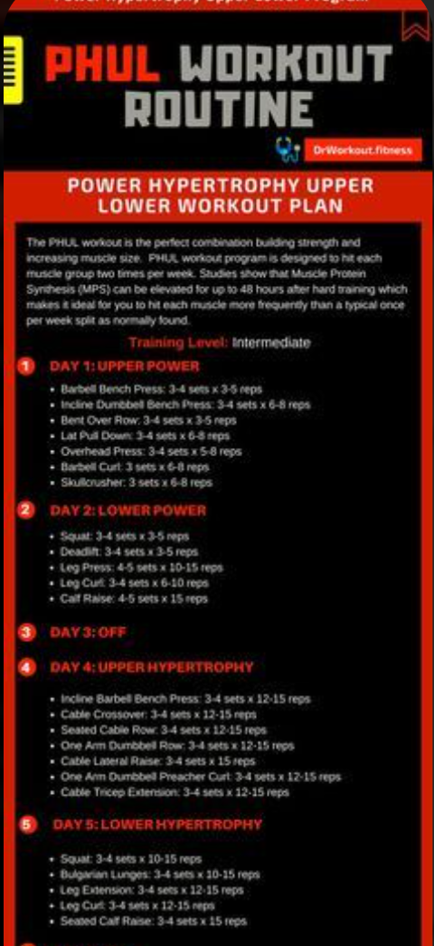 PHUL (Power, Hypertrophy, Upper, Lower) Example